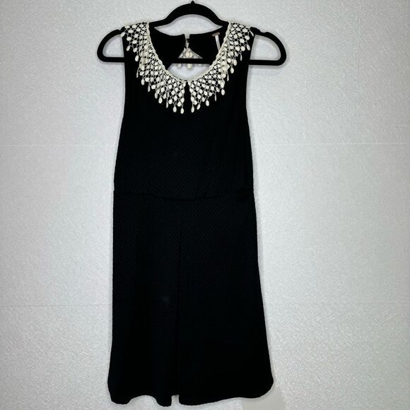 Free People Waffle Knit Crochet Collar Little Black Dress M - Picture 5 of 5